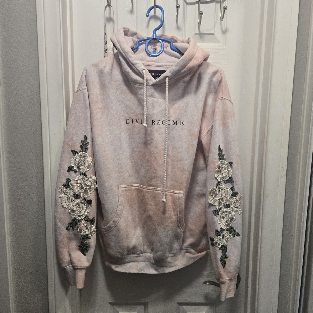 Civil Regime Pink Hoodie with Floral Embroidery Size S